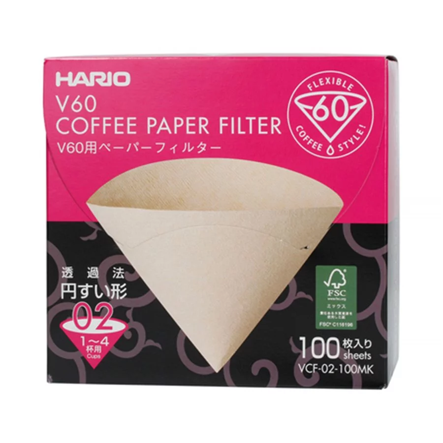 Hario V60-02 papírové filtry nebělené Misarashi VCF-02-100MK 100 ks
