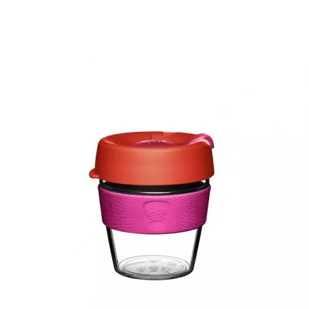 Plastový hrnek na kávu Keepcup s červeným víčkem a růžovým páskem