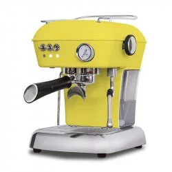 Domácí pákový kávovar Ascaso Dream ONE v živé slunečně žluté barvě s objemem zásobníku vody 1,3 litru.