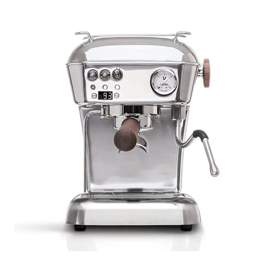 Stříbrný pákový kávovar Ascaso Dream PID s nastavováním teploty.