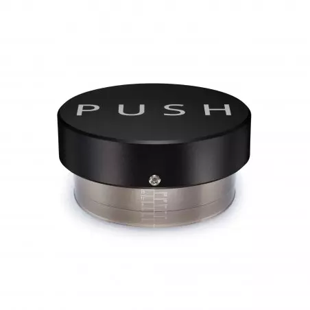 Černý push tamper se základnou 58,5 mm pro přípravu espressa.