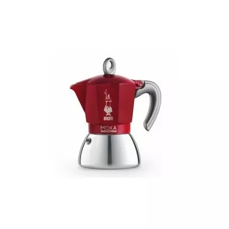 Červená moka konvička od značky Bialetti. Určená na indukci a pro přípravu 6 šálků.