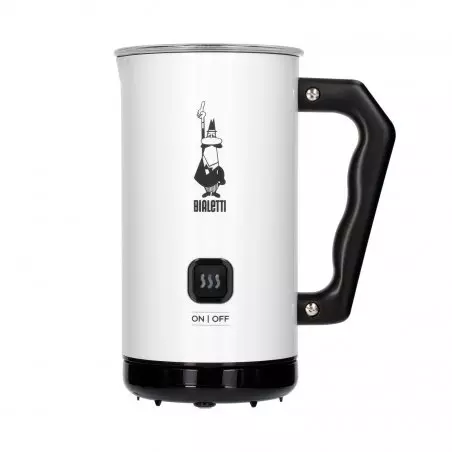 Bílý napěňovač mléka Bialetti MKF02 Bianco pro přípravu cappuccina.