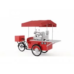 Pojízdná kavárna na kole – červený coffee bike