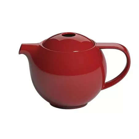 Červený čajový konvička s infuzérem Loveramics Pro Tea o objemu 600 ml, ideální pro servírování čaje.