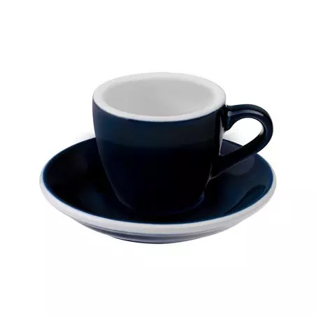 Modrý porcelánový šálek a podšálek Loveramics Egg Espresso o objemu 80 ml v barvě denim.