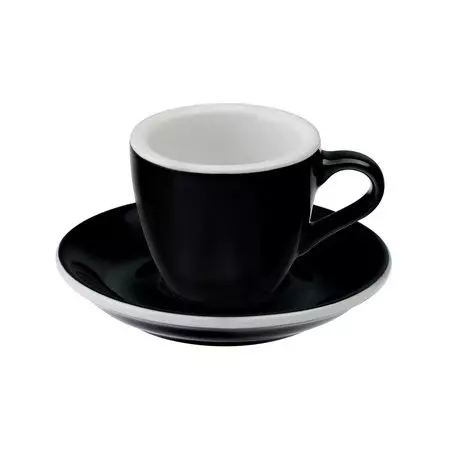 Černý porcelánový šálek na espresso s podšálkem Loveramics Egg o objemu 80 ml, vyrobený z kvalitního porcelánu.
