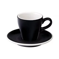 Černý porcelánový espresso šálek s podšálkem Loveramics Tulip o objemu 80 ml.