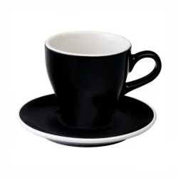 Černý porcelánový šálek a podšálek Loveramics Tulip s objemem 280 ml pro cafe latte, vyroben z kvalitního porcelánu.