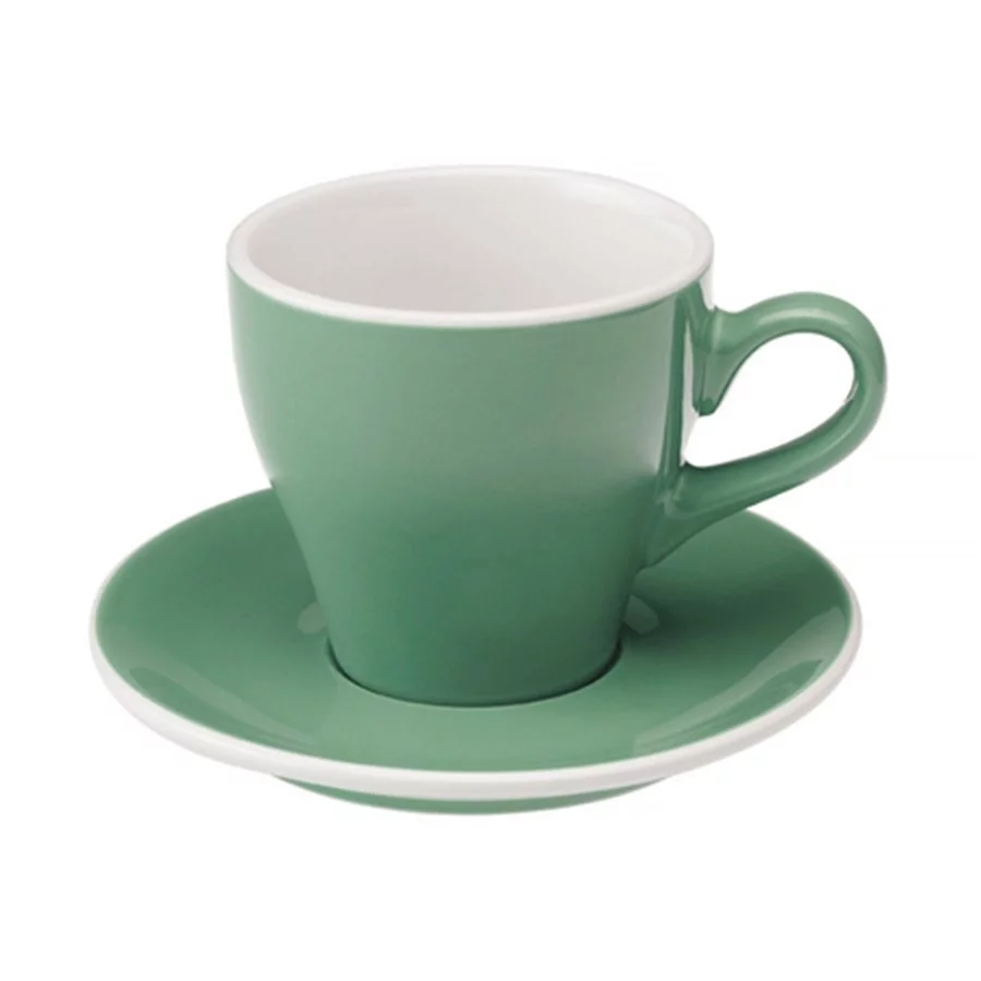 Šálek na kafe latte s talířkem Loveramics Tulip v mint barvě o objemu 280 ml je vyroben z kvalitního porcelánu.