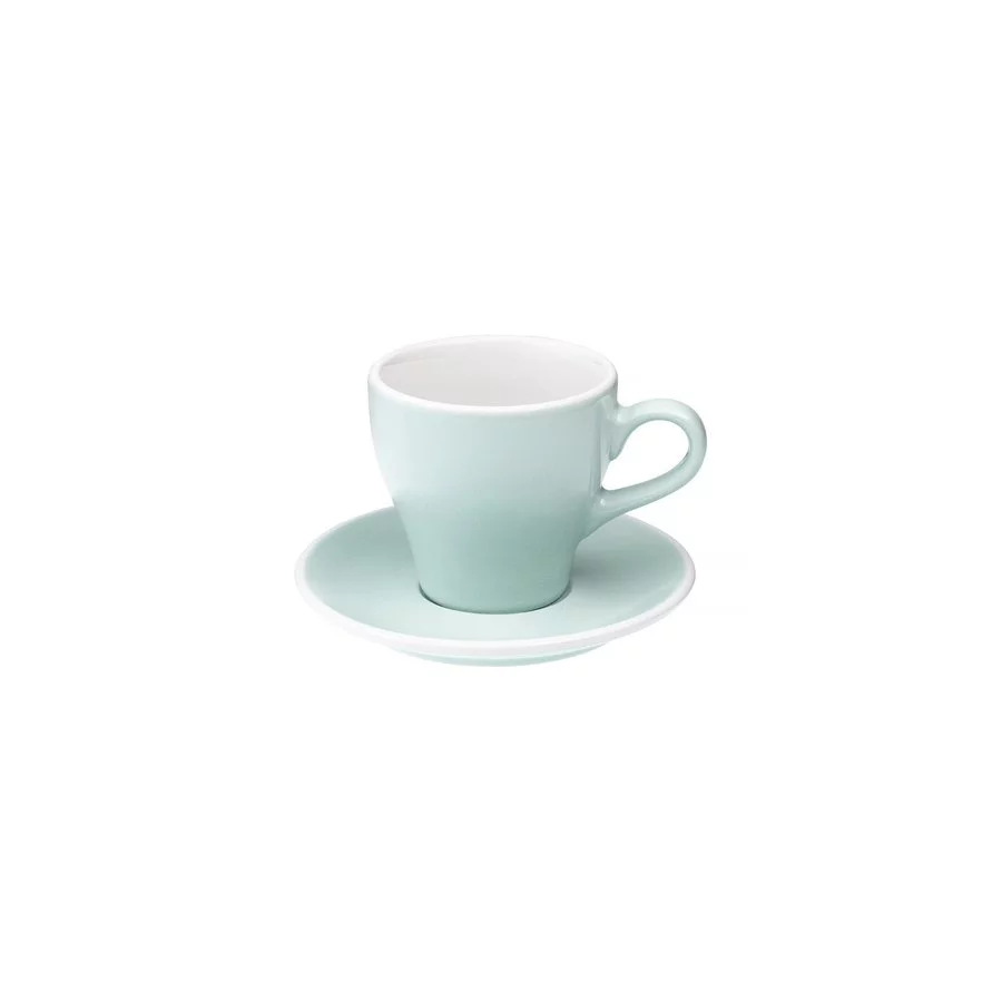 Šálek na kafe latte Loveramics Tulip s podšálkem v barvě River Blue, vyrobený z kvalitního porcelánu.