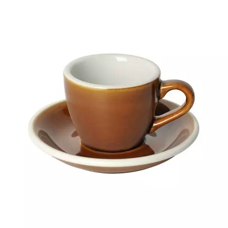 Espresso šálek s podšálkem Loveramics Egg o objemu 80 ml v barvě karamel, vyrobený z kvalitního porcelánu.