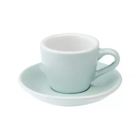 Šálek a podšálek na espresso Loveramics Egg v barvě River Blue, vyrobené z porcelánu, s objemem 80 ml.