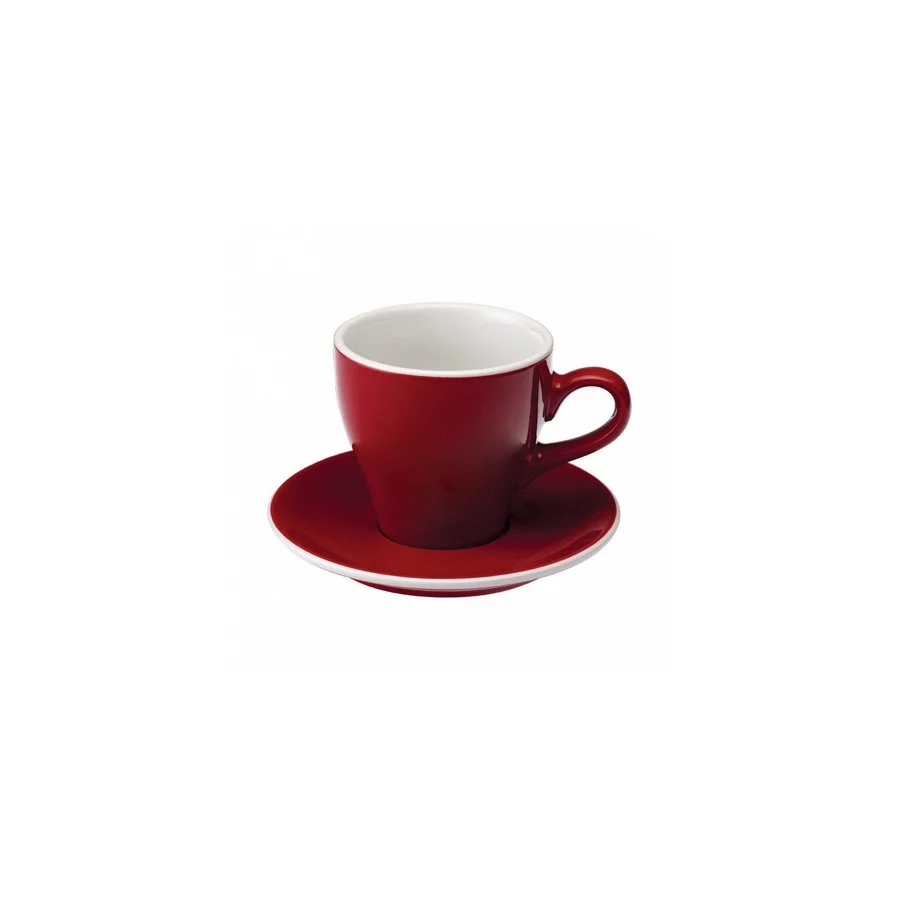 Červený porcelánový šálek na cafe latte s podšálkem značky Loveramics, objem 280 ml.