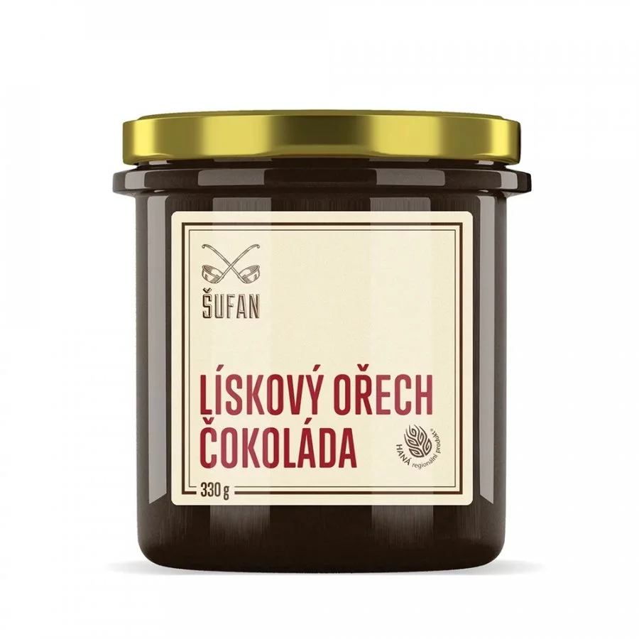 Šufan Lískovo-čokoládové máslo o hmotnosti 330 g.