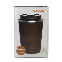 Hnědý termohrnek Asobu Cafe Compact o objemu 380 ml, znovupoužitelný a ideální pro cestování.