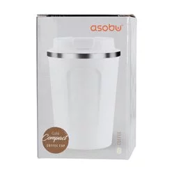 Bílý termohrnek Asobu Cafe Compact o objemu 380 ml, znovupoužitelný a ideální pro cestování.