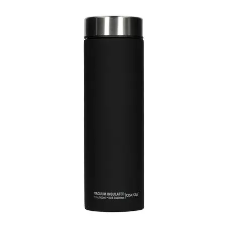 Termohrnek Asobu Le Baton v stříbrné barvě s objemem 500 ml, ideální pro udržení teploty nápojů během cestování.