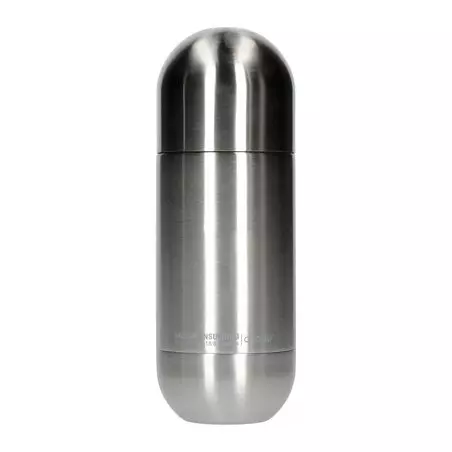 Stříbrná termoska Asobu Orb Bottle s objemem 420 ml udrží váš nápoj teplý.