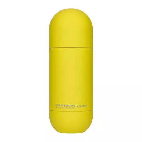 Žlutá termoláhev Asobu Orb Bottle s objemem 420 ml, vyrobená z nerezové oceli, ideální pro udržení teploty nápojů během cestování.