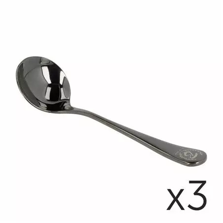 Set tří cuppingových lžiček Barista Space v elegantní černé barvě, ideální pro degustaci kávy.