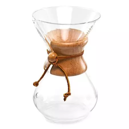 Kávovar Chemex Classic 10 značky Chemex s dřevěným držadlem.