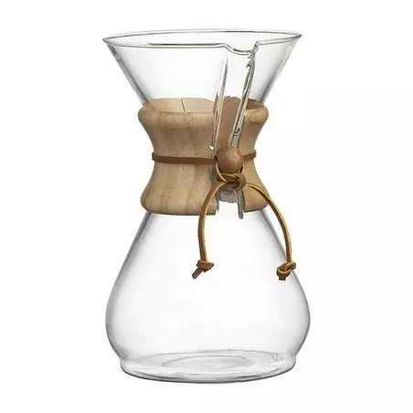 Skleněná kávová konvice Chemex Classic 8 značky Chemex s objemem 1200 ml, ideální pro přípravu filtrované kávy.