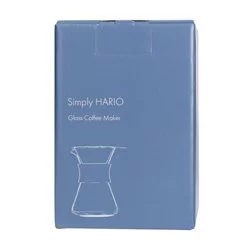 Hario skleněný překapávač v bílé barvě s díly z nerezové oceli, ideální pro přípravu kvalitní kávy.