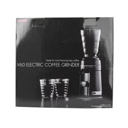 Elektrický mlýnek na kávu Hario V60 v elegantní černé barvě.