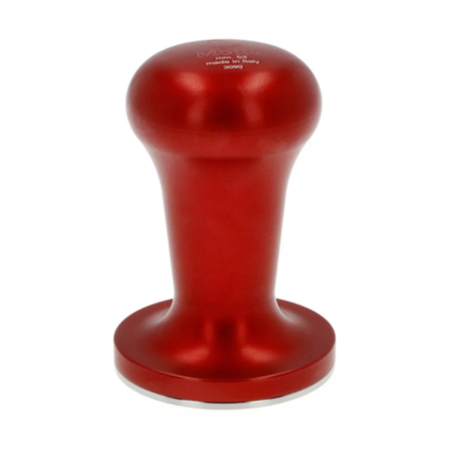 Ruční tamper na kávu Motta Flash, 53 mm, v atraktivní červené barvě.