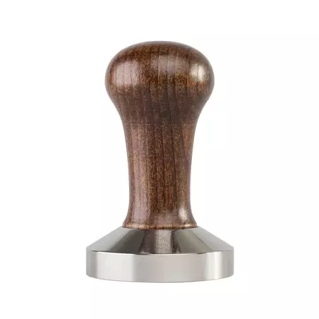 Ruční tamper Motta s hnědým dřevěným držátkem o průměru 58,4 mm, určený pro kávovary.