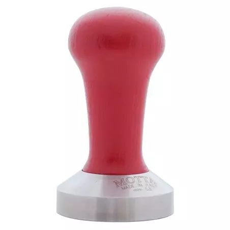 Ruční tamper na kávu Motta 53 mm v červené barvě vyrobený z nerezové oceli.