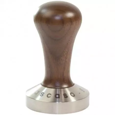 Ruční tamper na kávu Ascaso s plochým 58mm úchopem z ořechového dřeva.