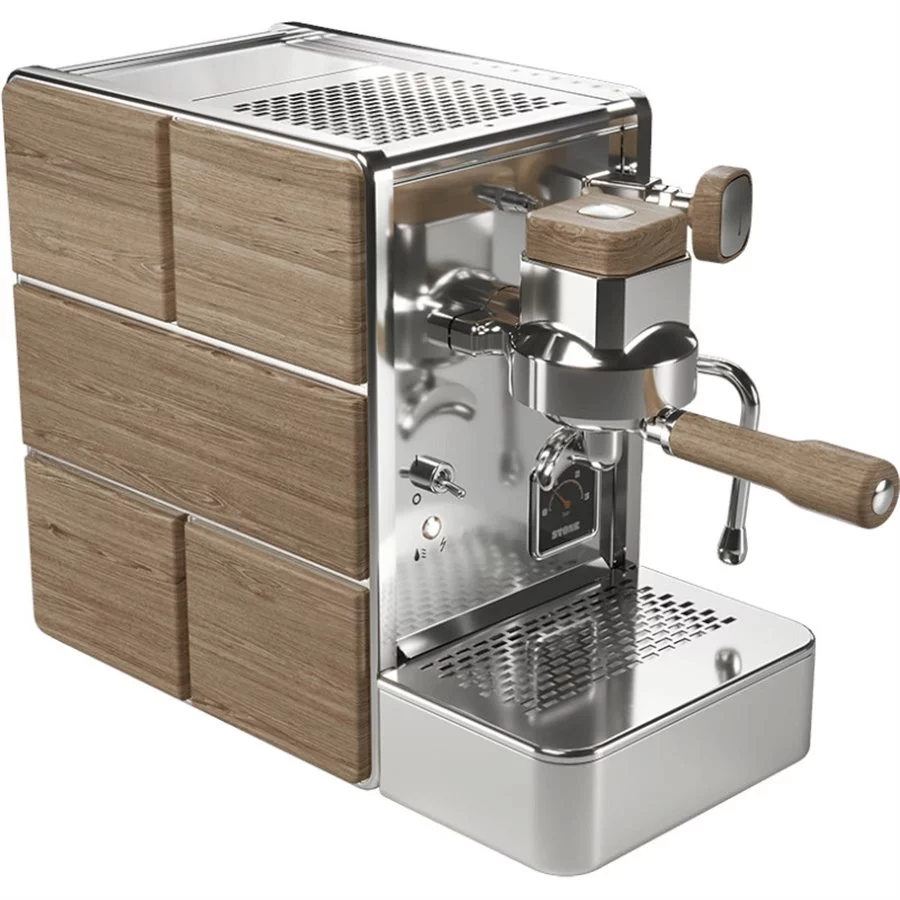 Domácí pákový kávovar Stone Espresso Mine Premium Wood s vibračním čerpadlem pro perfektní extrakci espressa.
