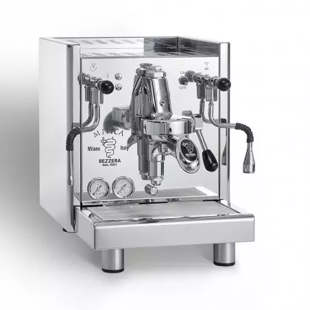 Domácí pákový kávovar Bezzera Mitica S ve stříbrné barvě.