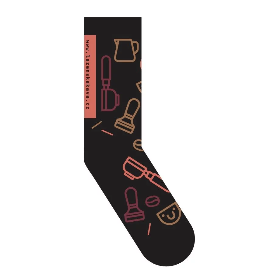 Pánské ponožky s motivem kávy espresso od značky Lázeňská káva vhodné pro muže ve velikosti 44-47, ideální dárek pro milovníky kávy.