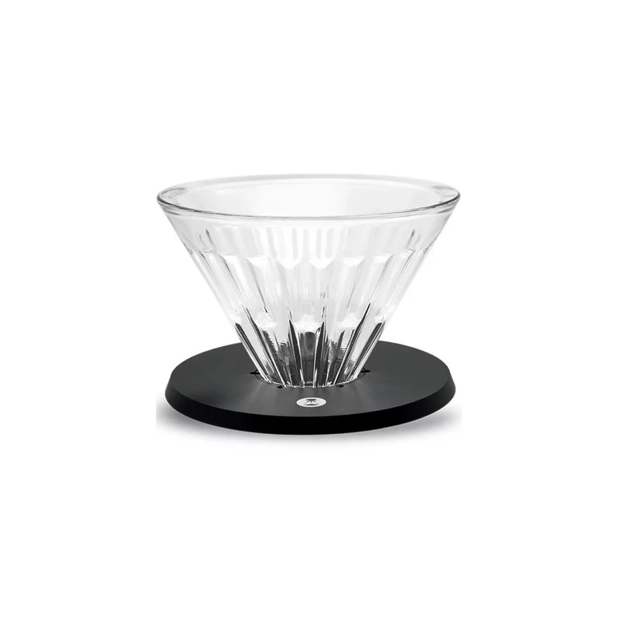 Černý skleněný dripper Timemore Crystal Eye 02 s kapacitou pro přípravu 2-3 šálků kávy.