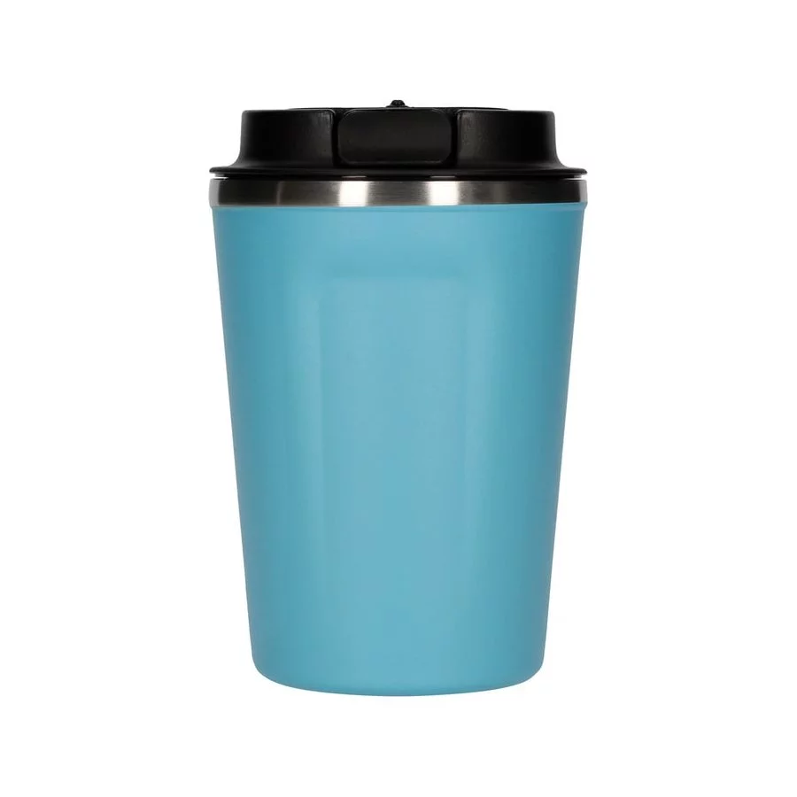 Modrý termohrnek Asobu Cafe Compact o objemu 380 ml, ideální pro cestování.