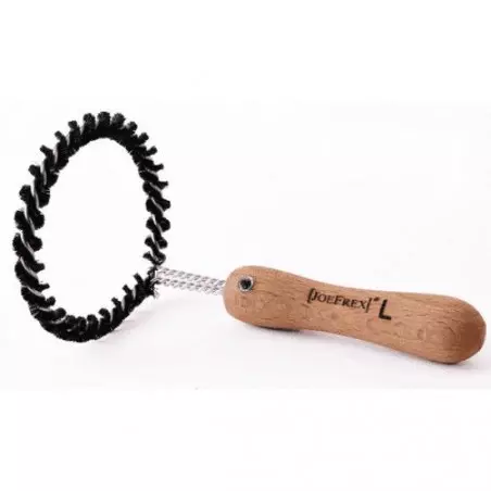 Dřevěný kruhový čistící kartáč značky JoeFrex pro hlavu kávovaru velikosti L, určený k údržbě kávovarů.