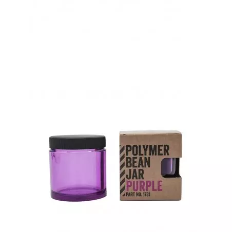 Fialový zásobník na kávu s origiální krabičkou na bílém pozadí