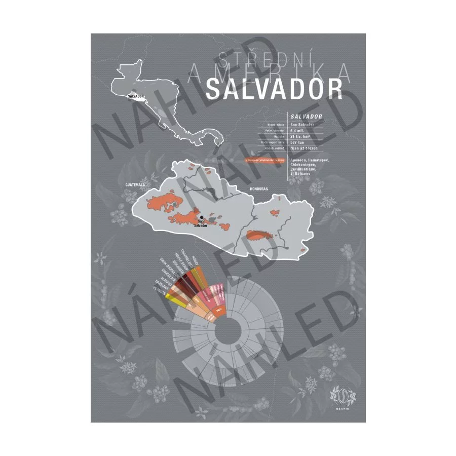Kávový plakát s motivem Salvadoru od české značky Beanie.