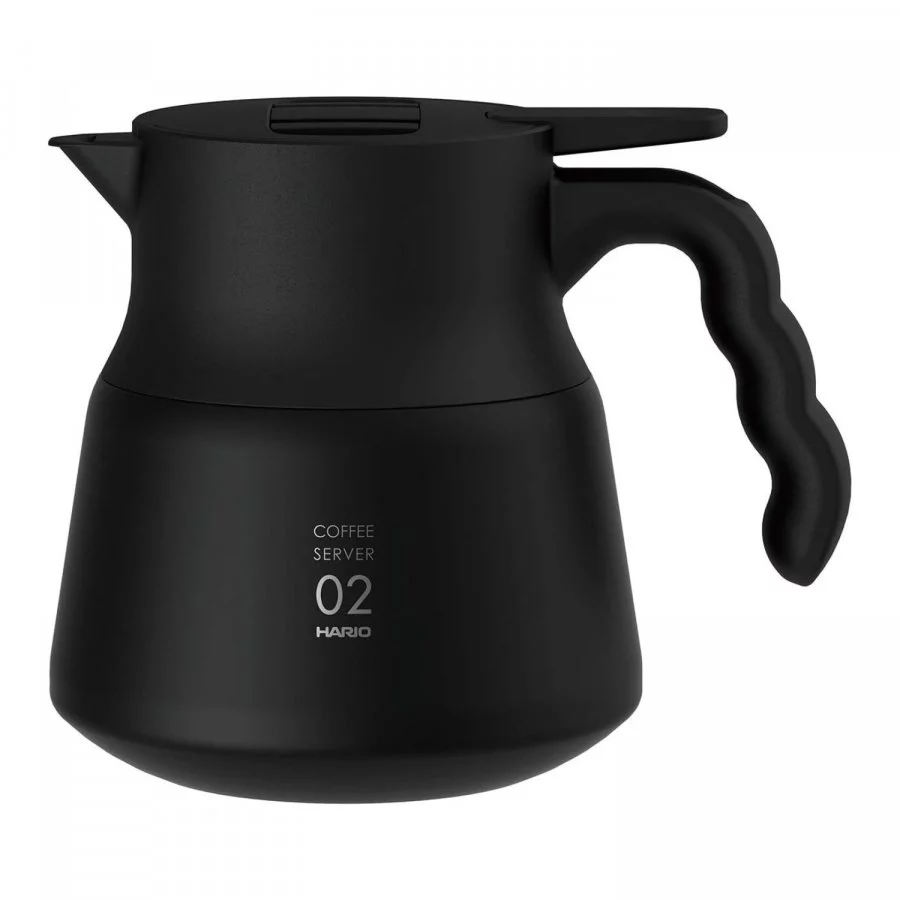 Termoska Hario Insulated Server V60-02 Plus v černé barvě z nerezové oceli s objemem 600 ml, ideální pro uchování vaší kávy horké.