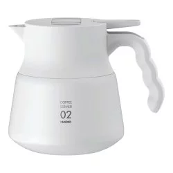 Bílá nerezová termokonvička Hario Insulated Server V60-02 Plus s objemem 600 ml, ideální pro udržení vaší kávy déle horké.