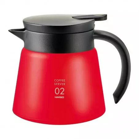 Konvička na kávu Hario Insulated Server V60-02 v nerezovém provedení s objemem 600 ml v červené barvě.