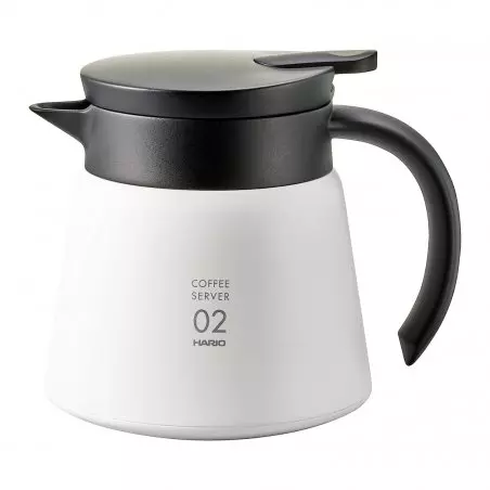 Bílá termoska Hario Insulated Server V60-02 z nerezové oceli o objemu 600 ml, ideální pro milovníky kávy.