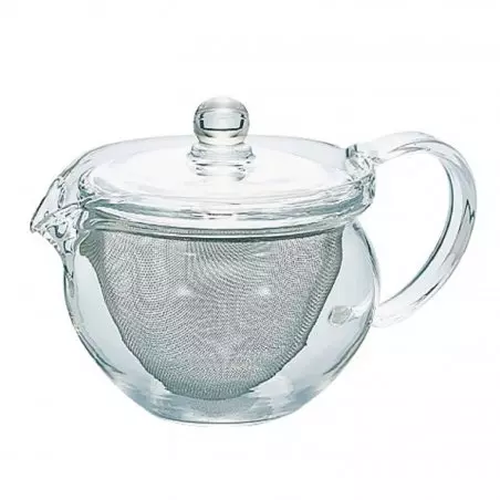 Průhledná konvice na čaj Hario Chacha Kyusu-Maru o objemu 300 ml, ideální pro přípravu vašeho oblíbeného čaje.
