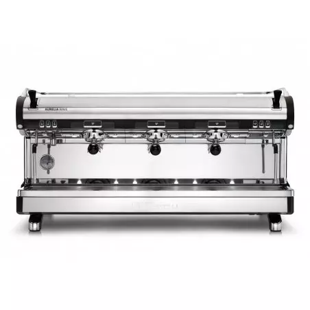 Profesionální pákový kávovar Nuova Simonelli Aurelia Wave 3GR S v černé barvě s displejem pro snadné ovládání.