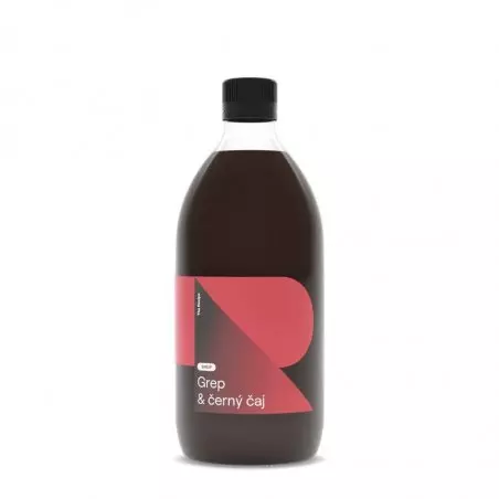 Láhev The Recipe Grep & černý čaj sirup 540 ml s ingrediencí černého čaje, ideální pro přípravu osvěžujících nápojů.