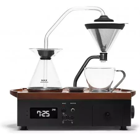 Černý budík s funkcí překapávače kávy a čaje Joy Resolve Barisieur s příkonem 500 W.