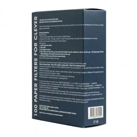 Balení 100 papírových filtrů Clever Dripper velikosti L, ideálních pro přípravu kávy.